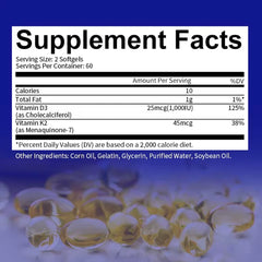 Vitamin D3 + K2 Capsules - 120 Capsules
